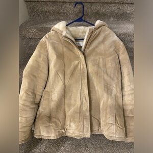 Vintage Genuine Leather Coat with Fur Lining Chore Coat Jacket